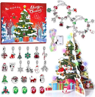 Immagine prodotto di Kit per creare un calendario dell'Avvento natalizio fai-da-te, con braccialetto a sorpresa e luci per l'albero di Natale, ideale per la decorazione della casa