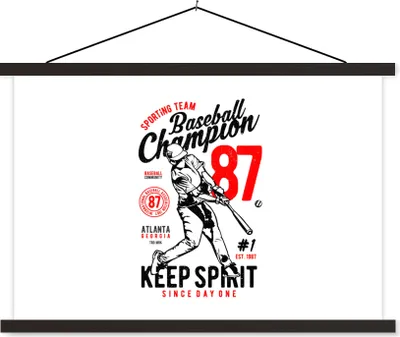 Produktbild von MuchoWow® Textilposter Mancave - Baseball - Schwarz - Weiß - Vintage 90x60 cm mit schwarzem Rahmen - Aufhängungssatz