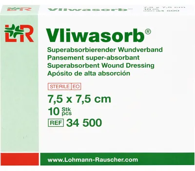 Image de Compresse absorbante Vliwasorb superabsorbante stérile 7,5x7,5 cm 10 pces