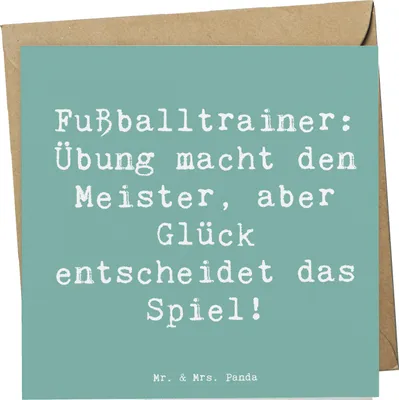 Produktbild von Mr. & Mrs. Panda Klappkarte Spruch Fußballtrainer Erfolgskick - Meeresbrise - Geschenk, Berufsprodukte, Glückwunschkarte, Teamgefühl, anlasskarte, Trainer, Grußkarte