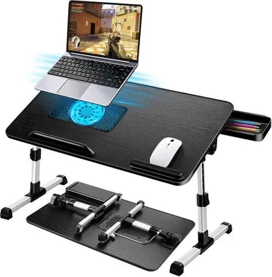 Immagine prodotto di Azomor: tavolino per laptop regolabile e pieghevole con base di raffreddamento e cassetto portaoggetti