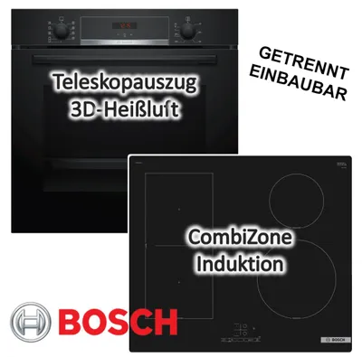 Produktbild von BOSCH Herdset Backofen EcoClean 3D Heißluft + Induktionskochfeld Booster autark 60cm