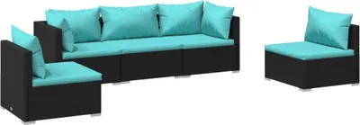 Produktbild von vidaXL 5-tlg. Garten-Lounge-Set mit Kissen Poly Rattan Schwarz