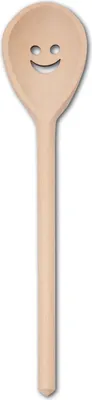 Produktbild von Kochlöffel, oval, mit Motiv grinsendes Gesicht, aus Holz 30 cm
