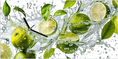Produktbild von Wanduhr aus Glas mit Motiv Zitrusfrucht Spritzer- 60 x 30 cm - inkl. Aufhängesystem