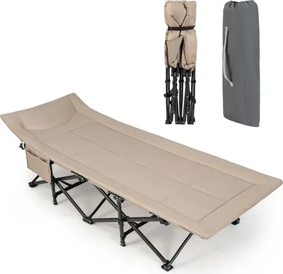 Produktbild von GOPLUS Campingbett bis 200kg, Feldbett mit PP-Baumwollfüllung, Klappbett mit Seitentasche & 10 Stützpunkten 190cm
