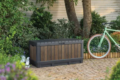Image de Bac de rangement de jardin KETER Kentwood 350 L - 128 x 54 x 59 cm - noyer