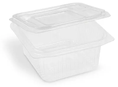 Produktbild von 50x Rechteckbecher klar mit Deckel 500 ml (rPET)