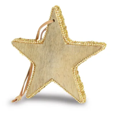 Produktbild von Hängedeko Holz Stern mit Pailletten | Gold 13 cm