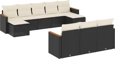 Produktbild von 10-tlg. Garten-Sofagarnitur mit Kissen Schwarz Poly Rattan