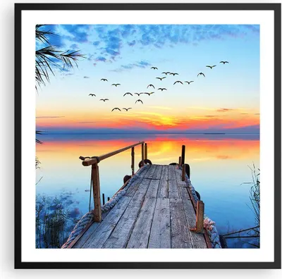 Produktbild von Gerahmtes Poster - Schwarzer Rahmen - Brücke See - 60x60 cm - Wand Bild - Wanddeko - Wandbilder - Kunstposter - Wandposter - Bilderrahmen - Bilder - Kunstdruck - Wandbild - P2BAC60x60-3818