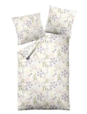 Produktbild von Dormisette Mako Satin Bettwäsche 135x200 Blumen Blätter gelb oliv lila 2870-30