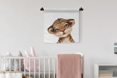 Produktbild von MuchoWow® Wandteppich Wandbehang Tiger - Kinder - Weiß 60x60 cm Tapisserie Dekoration Wandtuch - Dekorationen - Wand Decke