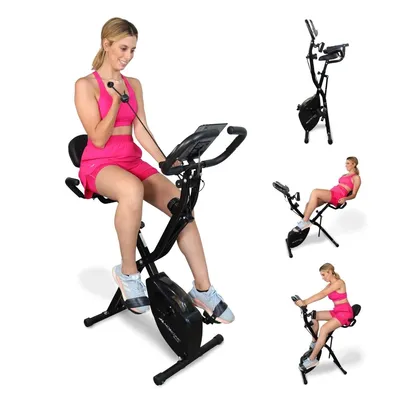 Produktbild von Mobiclinic® Fitness, Klappbarer Heimtrainer + Widerstandsbänder, 2 in 1, Everest, 8 Stufen, bis zu 100Kg, LCD-Display, Pulsmesser, verstellbarer Sitz