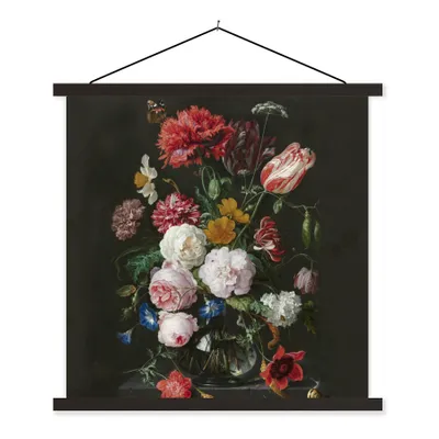 Produktbild von MuchoWow® Textilposter Stilleben mit Blumen in einer Glasvase - Gemälde von Jan Davidsz. de Heem 40x40 cm mit schwarzem Rahmen - Fotos