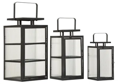 Image de Lot de 3 lanternes Andromeda 25 x 50 x 25,5 cm, métal et verre, noir