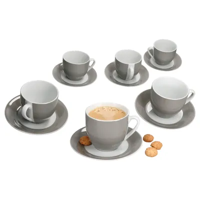 Zdjęcie produktu dla zestaw 6 szarych filiżanek do kawy Variant ze spodkami dla 6 osób porcelana do herbaty
