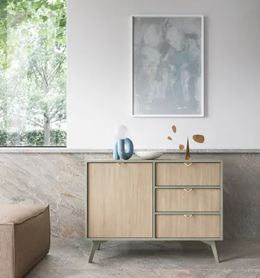 Immagine prodotto di Cassettiera Forest 106x38x80cm verde eucalipto Spina di pesce Skandi