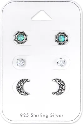 Produktbild von Ohrstecker Set 925 Sterling Silber Ethnischer Mond und Sonne