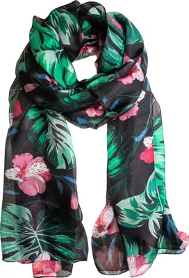 Produktbild von Seidenschal Halstuch Schal Chiffon schwarz rosa 180x110cm Floralprint