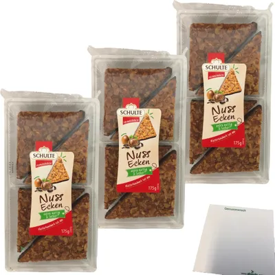Produktbild von Schulte Nussecken extra nussig & lecker mit Zartbitterschokolade 3er Pack (3x175g Packung) + usy Block