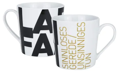 Porzellanbecher 350 ml, Weiß, Buchstabenprint, 1 Stück