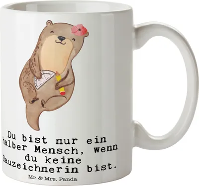 Produktbild von Mr. & Mrs. Panda Keramiktasse Bauzeichnerin Herz - Weiß - Geschenk, kaffeebecher keramik, Tasse mit Motiv, Kaffeetasse, Teetasse, Spruch
