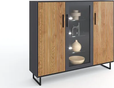 Produktbild von Highboard Stella teilmassiv Softclose Anthrazit / Eiche