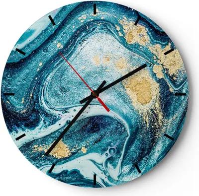 Produktbild von Wanduhr - Rund - Glasuhr - Abstraktion modern - 30x30cm - Schleichendes Uhrwerk - Lautlos - zum Aufhängen bereit - Dekoration Modern - Wanddekoration aus Glas - C3AR30x30-3493