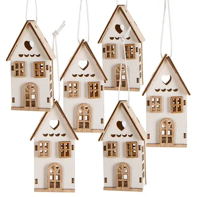 Immagine prodotto di Decorazione natalizia casetta - Legno - 7 x 4 x 3 cm - Set da 6 - Naturale bianco