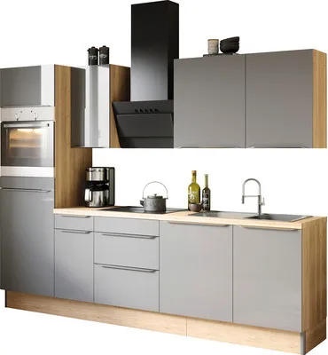 Produktbild von Optifit Küchenzeile ohne Geräte Linus984 270 cm anthrazit glänzend zerlegt Variante reversibel KCLI 2788OE-8+