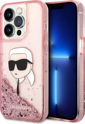 Produktbild von Karl Lagerfeld Liquid Glitter NFT Karls Kopf – iPhone 14 Pro Hülle (Pink)
