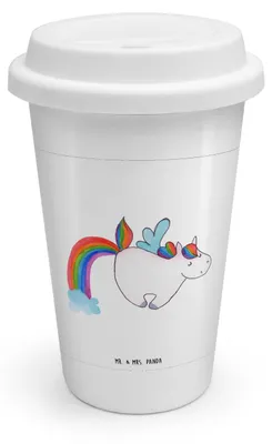 Produktbild von Mr. & Mrs. Panda Thermobecher Einhorn Fliegendes Pferd - Weiß - Geschenk, To Go Becher, Regenbogen, Unicorn, Spielen, keramik kaffeebecher, ToGo, Glitzer, Realität