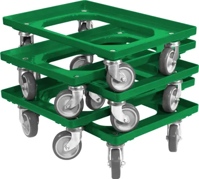 Produktbild von 5 x Stück Transportroller für Kisten 600x400 mm 4 Lenkrollen Grün