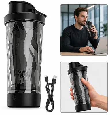 Produktbild von Elektrischer Shaker Becher 600ml Protein Shaker Bottle 7500rpm USB wiederaufladbar Mixbecher für Proteinpulver Smoothie Fitness Büro Reise