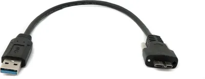 Produktbild von SYSTEM-S USB 3.0 Kabel 30 cm Micro B Stecker zu Typ A Stecker Schraube in Schwarz