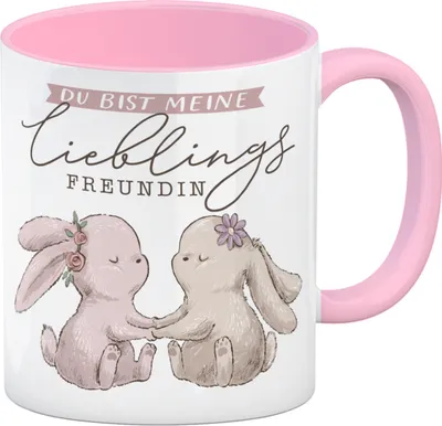 Produktbild von Hasen Kaffeebecher in rosa mit Spruch Du bist meine Lieblingsfreundin