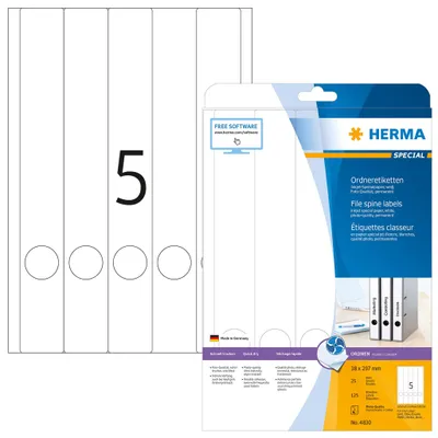 Produktbild von Inkjet Ordneretiketten A4 weiß 38x297 mm Papier matt 125 St.