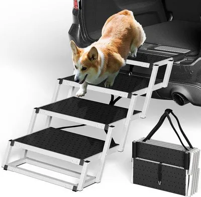Produktbild von Famanu Hundetreppe - Verstellbar mit 4 breiten Stufen - Leichte Hundeauffahrt