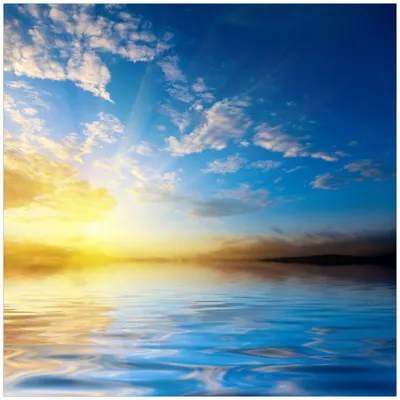 Produktbild von Wallario Premium Glasbild, freischwebende Optik, kräftige Farben, Größe 50 x 50 cm Motiv Sonnenuntergang über dem Meer I