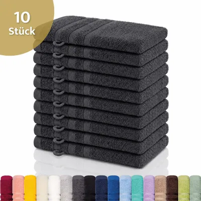Produktbild von Lavea® 10er Set Waschhandschuh 15x21 cm – Waschhandschuhe aus 100% Baumwolle, weicher Frottee Waschlappen – Frottierserie Elena – Anthrazit