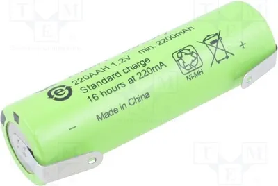 Obrázek produktu pro 1x Baterie: Ni-MH, 2200 mAh, 1,2 V, s pájecími kontakty, typ AA, rozměry Ø14,5 x 49,5 mm, model 220AAH,