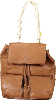 Image de Sac à dos pour femme marron avec cordon de serrage, sangle réglable et poches