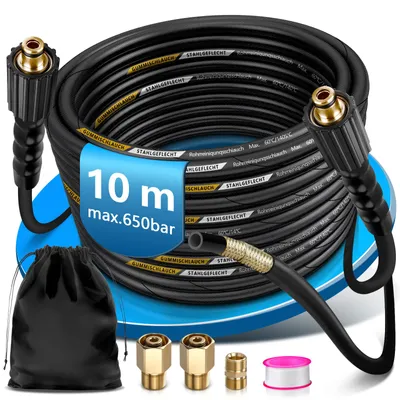 Zdjęcie produktu dla Myjka wysokociśnieniowa 10 m, wąż wysokociśnieniowy 400 barów, kompatybilny z Kärcher Easy!Lock TR22 HD HDS Kranzle, wąż przedłużający M22x14 mm, wąż zamienny