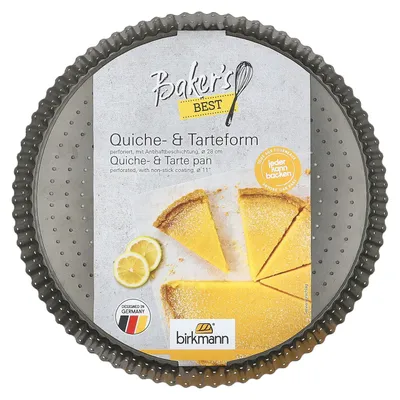 Image de Moule à quiche et à tarte BIRKMANN, Ø 28 x H 4 cm, avec fond amovible, en acier au carbone perforé, avec revêtement antiadhésif