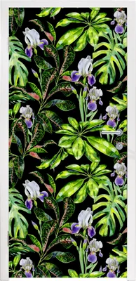 Produktbild von MuchoWow® Türtapete Selbstklebende Türfolie Blume - Blätter - Muster 90x215 cm Türposter Türaufkleber Klebefolie Türklebefolie - Plakat an der Tür - Türsticker - Aufklebern