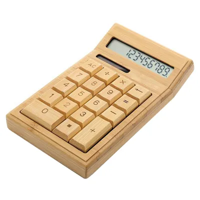 Produktbild von Q87C Solar Taschenrechner aus Bambus – Tischrechner Bürorechner Holzdesign