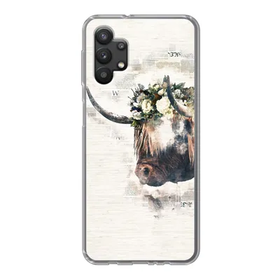 Produktbild von MuchoWow® Handyhülle Schutzhülle Hülle für Samsung Galaxy A32 5G Schottischer Highlander - Rauch - Blumen Silikon Softcase Handy Hülle - Softcase