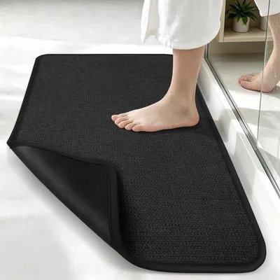 Produktbild von Badvorleger rutschfest waschbar 60 x 120 cm Schwarz