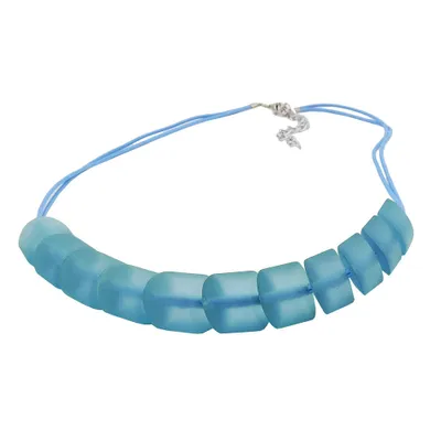 Produktbild von Kette Schrägperle Kunststoff türkis-transparent-matt Kordel hellblau 45cm türkis 20x15mm